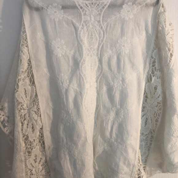Bohemian/ Coastal Natura Cotton Lace/ Embroidered Batwing Top waist 23” PTP 31” - Picture 5 of 5